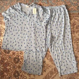 NWT Vintage Y2K Vanity Fair Light Blue Floral Pajama Set Large